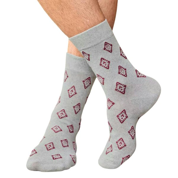 Atlas For Men Mens Patterned Jersey Socks (Pack of 5) - Burgundy/Grey/Navy Blue