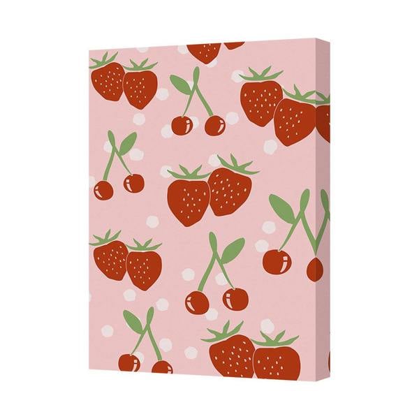 Benjamin Tate Design Strawberry Pattern Pink Canvas Art Print With Deep Frame Handmade In UK