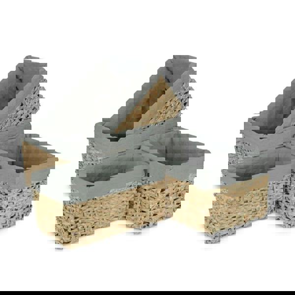 Small Thatch Grass Woven Storage Basket with Grey Cotton Lining