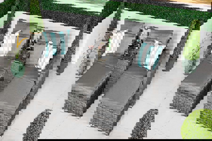 Giardino Havana 2 Seat Modular Sofa Rattan Garden Balcony Furniture Set Outdoor Drinks Cooler Table & 2 Ottomans