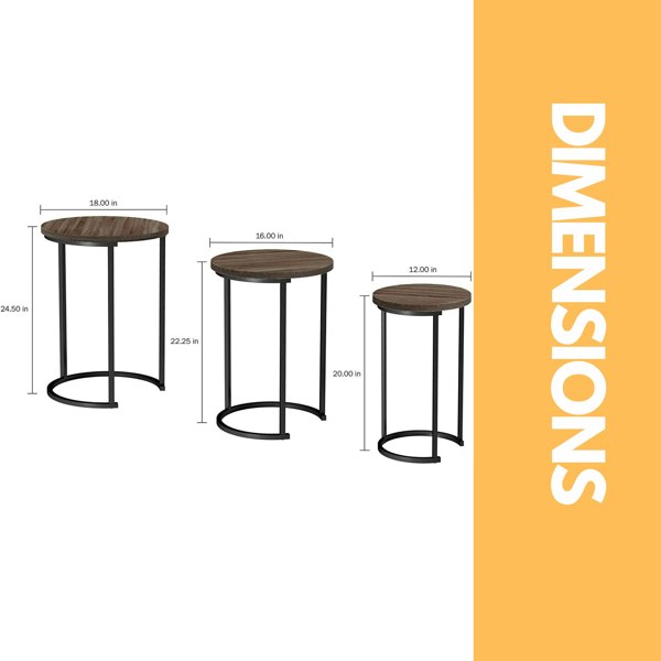 Rafaelo Mobilia Set Of 3 Round Wooden Nesting Tables Brown