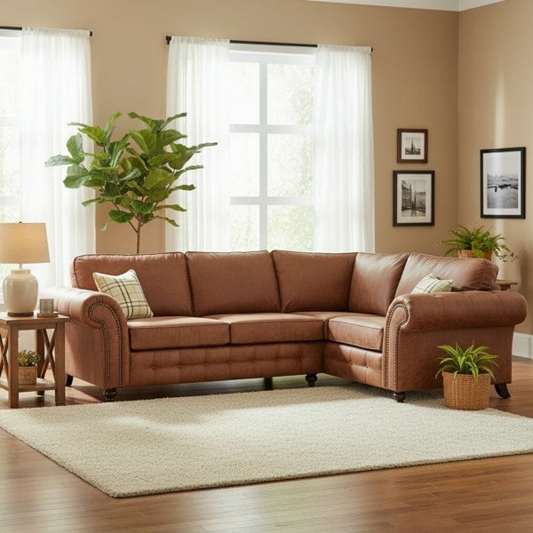Furnishings For Less Oakland 4 Seater Leather Corner Sofa Chesterfield Style