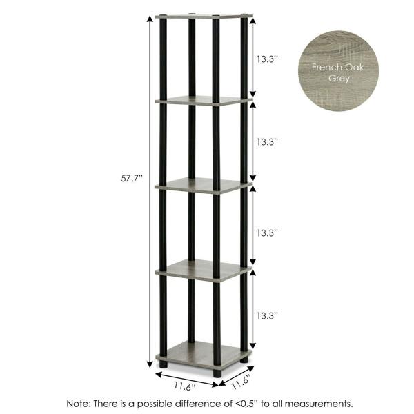 WALPLUS BK Turn-N-Tube 5-Tier Corner Square Rack Display Shelf, French Oak Grey/Black perfect for organized storage and display - 99132GYW