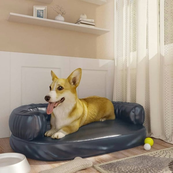 Berkfield Ergonomic Foam Dog Bed Dark Blue 75x53 cm Faux Leather