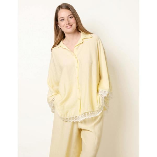 Blue Vanilla Oversize Crinkle Lace Hem Shirt