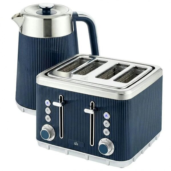 Electric Stainless Steel Kettle and Toaster Set, 3000W 1.7L UK Strix Thermostat Dark Blue
