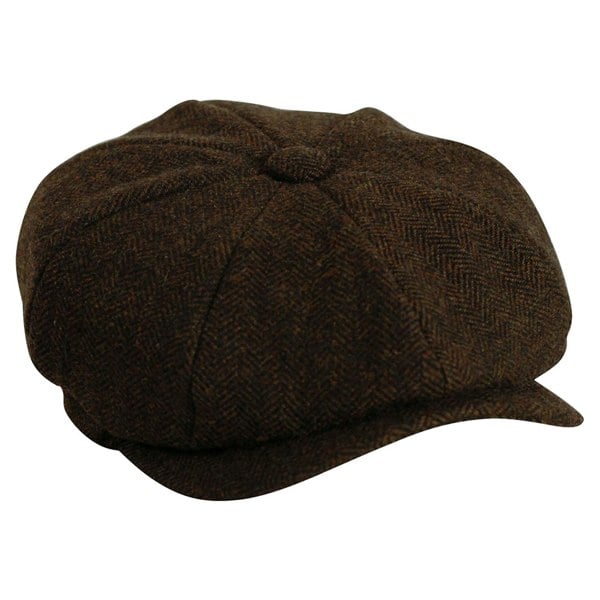 Gamble & Gunn Brown Herringbone Newsboy Button Top Cap