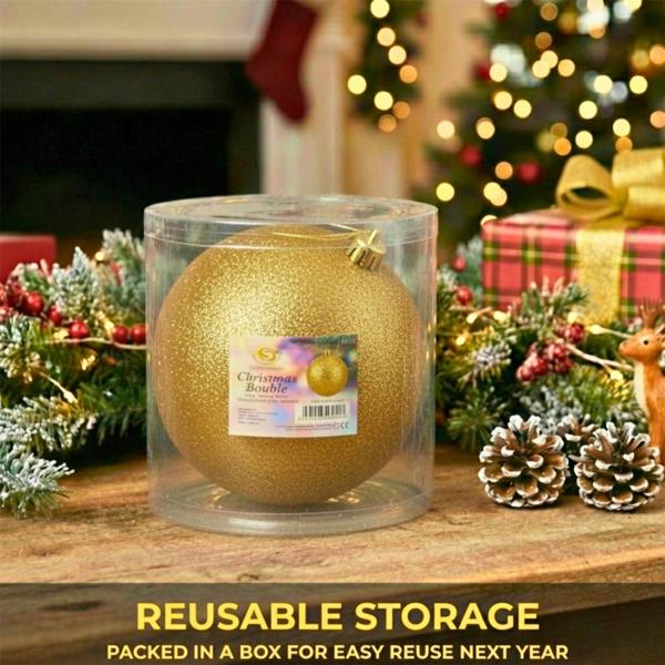 20cm to 25cm Dark Gold Glitter Christmas Bauble for Tree and Home Seasonal Décor image 4