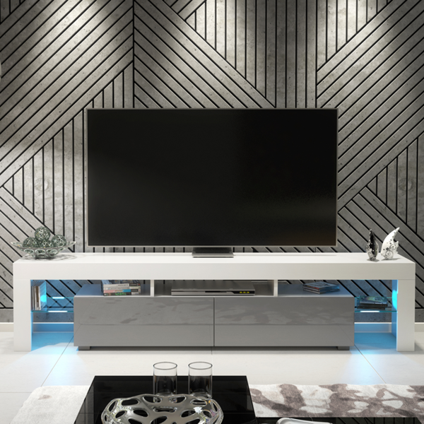 Mex Furniture Sleek 200cm TV Unit Cabinet Stand High Gloss Doors with Free LED Lights
