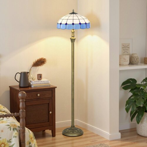 Wyld Haus Luel Metal And Glass Bronze And Blue Tiffany Style Floor Lamp With Handcrafted Shade