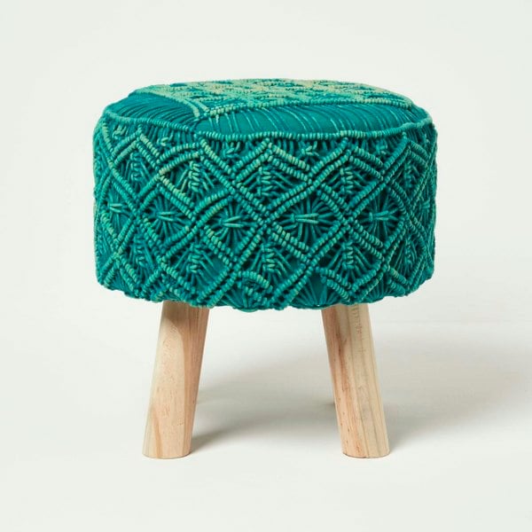 HOMESCAPES Willow Macrame Footstool - 43 cm Tall