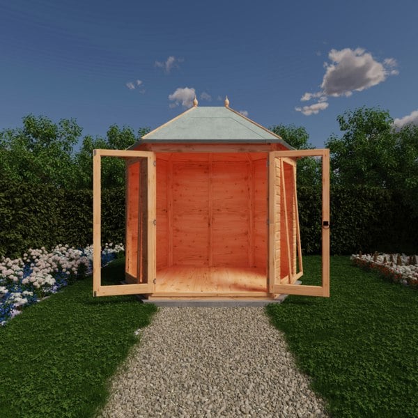 Shire Buttermere Hexagonal Gazebo Summerhouse 8x7 Double doors 12mm Cladding