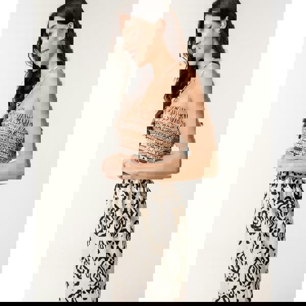 Blue Vanilla Print Strapless Bandeau Shirred Jumpsuit