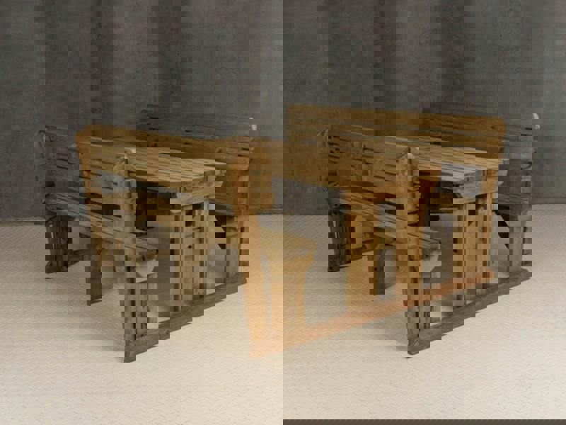 Alders Rounded Picnic Table and Benches Set with Backrest – Rustic Finish Wooden Outdoor Dining Set for Gardens and Patios