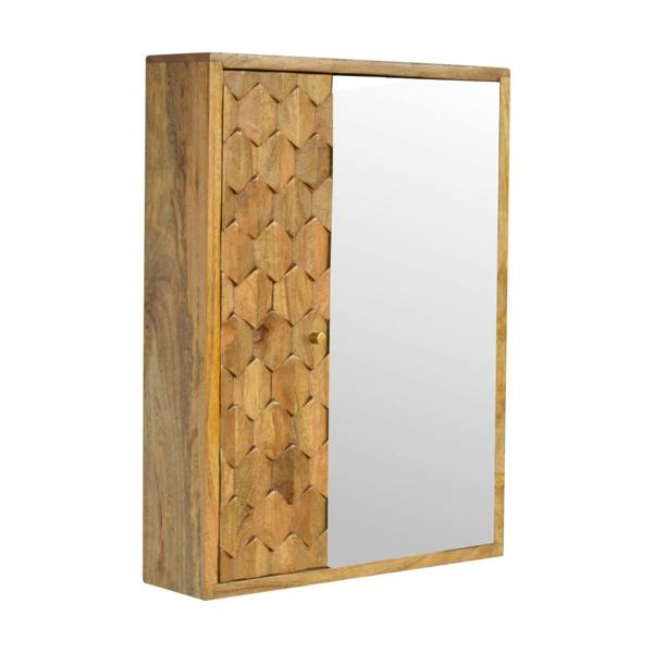 Artisan Furniture Solid Wood Pineapple Carved Mirror Cabinet
