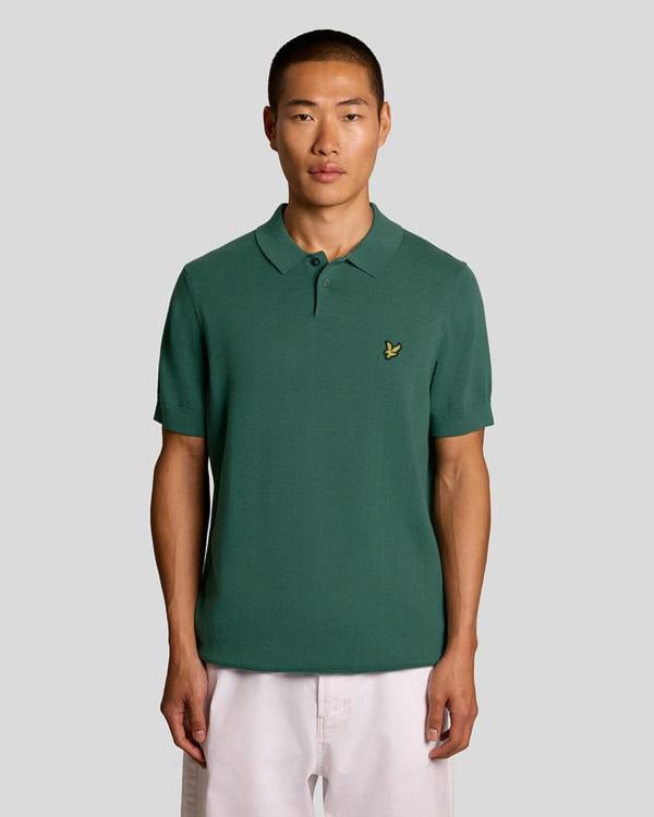 Lyle & Scott Cotton Short Sleeve Mens Knitted Polo - W130 Everglade | CHO | Designer Mens Short Sleeve Polo Shirts