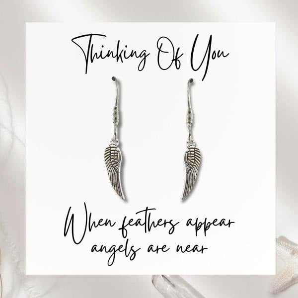 Aye Do Gifts Angel Feather Silver Earrings & Card | When Feathers Appear Angels are Near