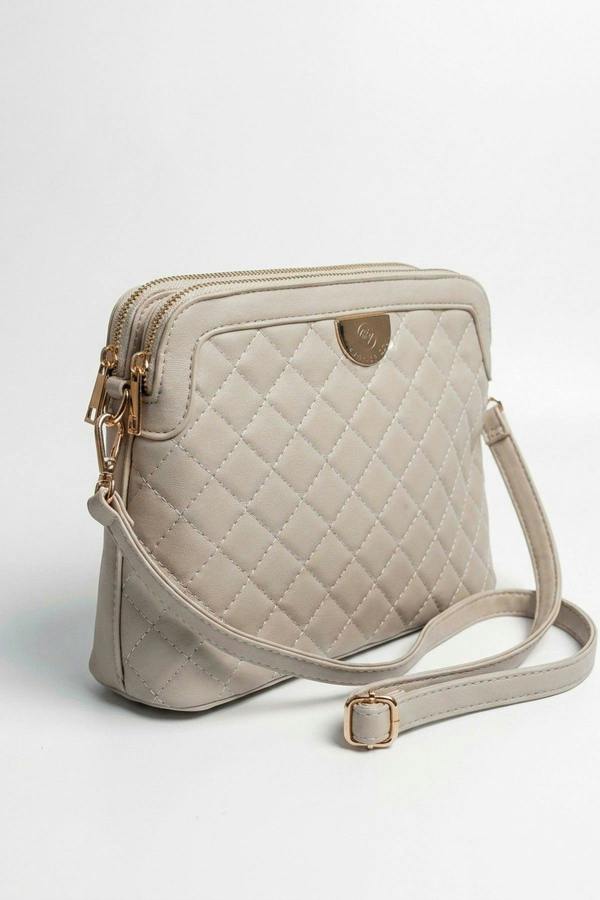 Constance Quilted Frame Crossbody Bag - Beige