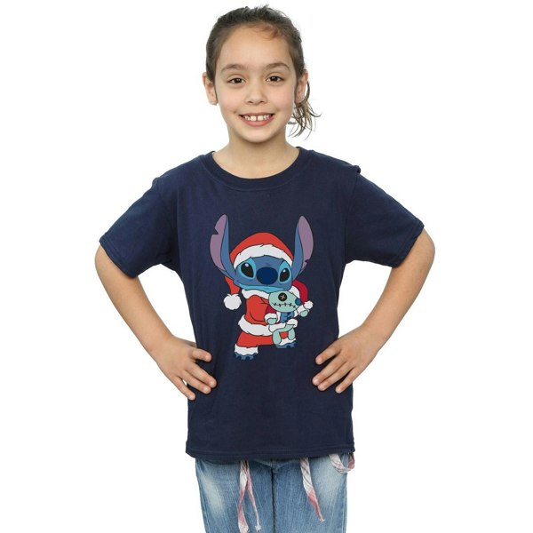 Disney Girls Lilo And Stitch Stitch Christmas Cotton T-Shirt - Navy Blue