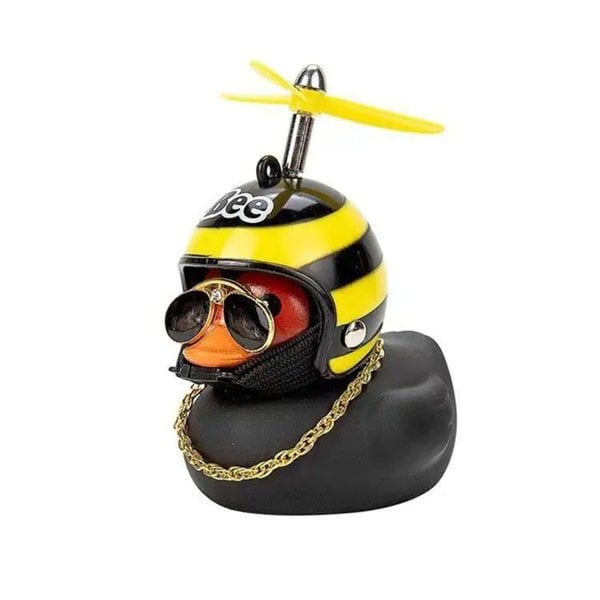 anycoplus Anypack Car Ornaments Black Duck with Bee Propeller Helmet Gold Chain