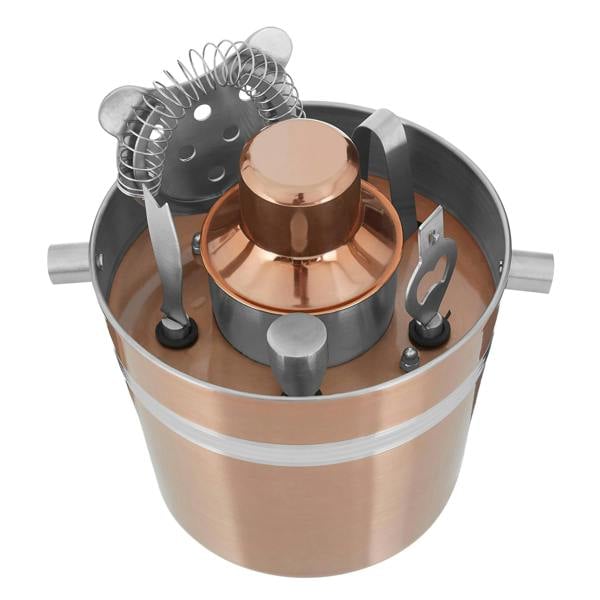 Maison by Premier Interiors By Premier Complete 7Pc Bar Set With Rose Gold Finish, Stainless Steel Pro Cocktail Set, Sleek Design Cocktail Shaker
