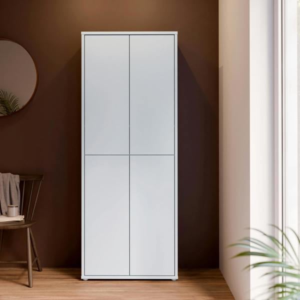 Furniture To Go Alice Springs Tall Shoe Cabinet with 4 Doors Push-to-Open in Light Grey