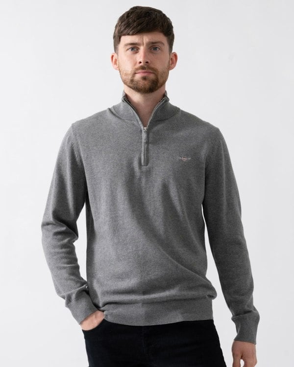 GANT Mens Classic Cotton Half Zip Jumper - 92 Dark Grey Melange