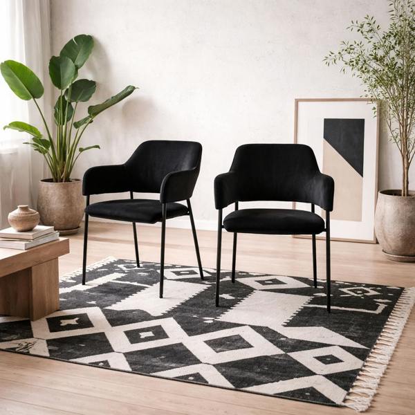 Wyld Haus Set of 2 Haderslev Black Upholstered Dining Chair with Armrest