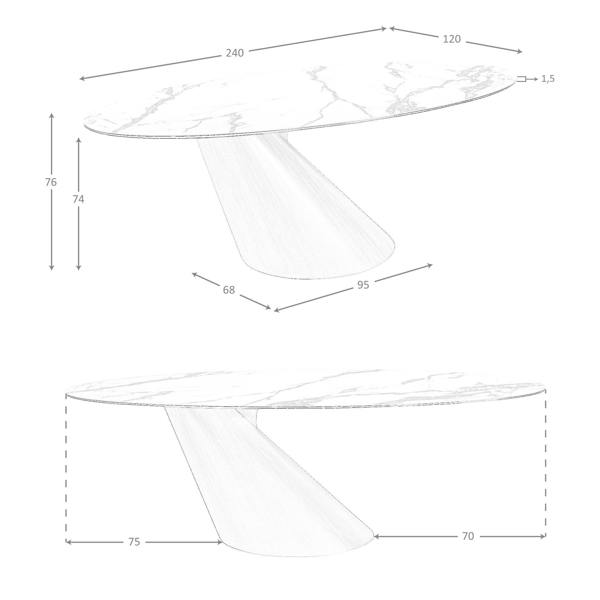 Angel Cerdá Oval dining table with porcelain marble and bronze-coloured steel barrel 1160