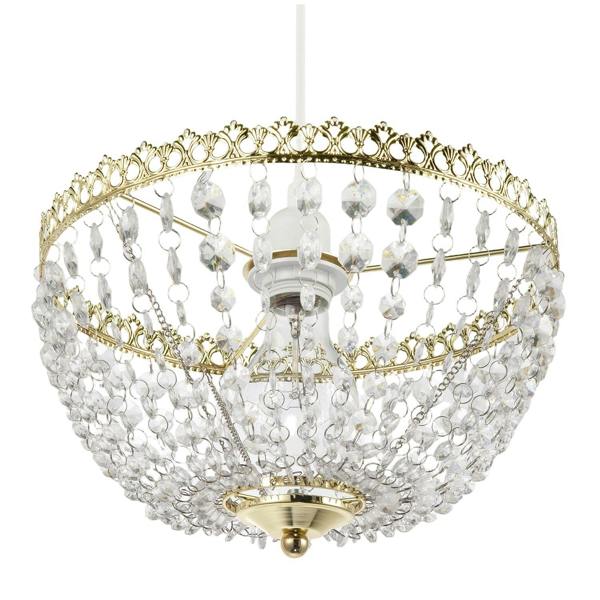 Circular Crown Pendant Shade in Polished Gold with Clear Acrylic Beads Image 5
