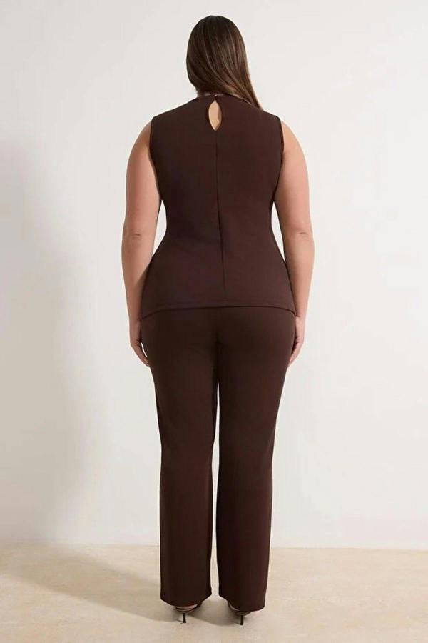 WOVCOR 2- Piece Knitted Seasonal Top and Bottom Set with Slit Detail