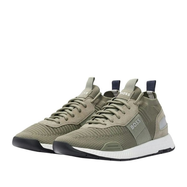 Boss Mens Titanium Suede Panel Running Trainers - Dark Green