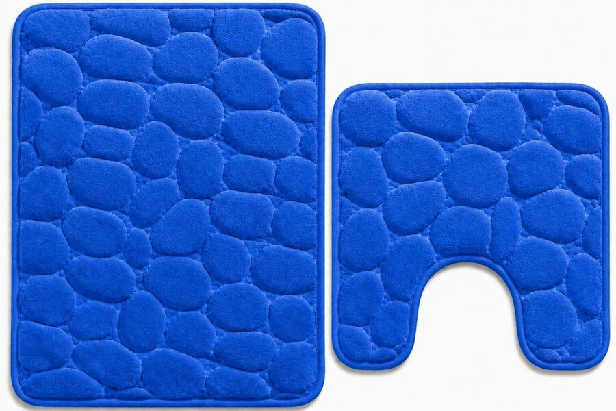 Night Zone Pebble Stone Bath Mat Set – Soft Absorbent Non-Slip Bathroom Rug Set - Blue