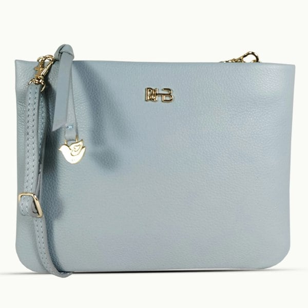 Assots London 'SOPHIA' Cameo Blue Pebble Grain Zip Top Leather Crossbody Bag