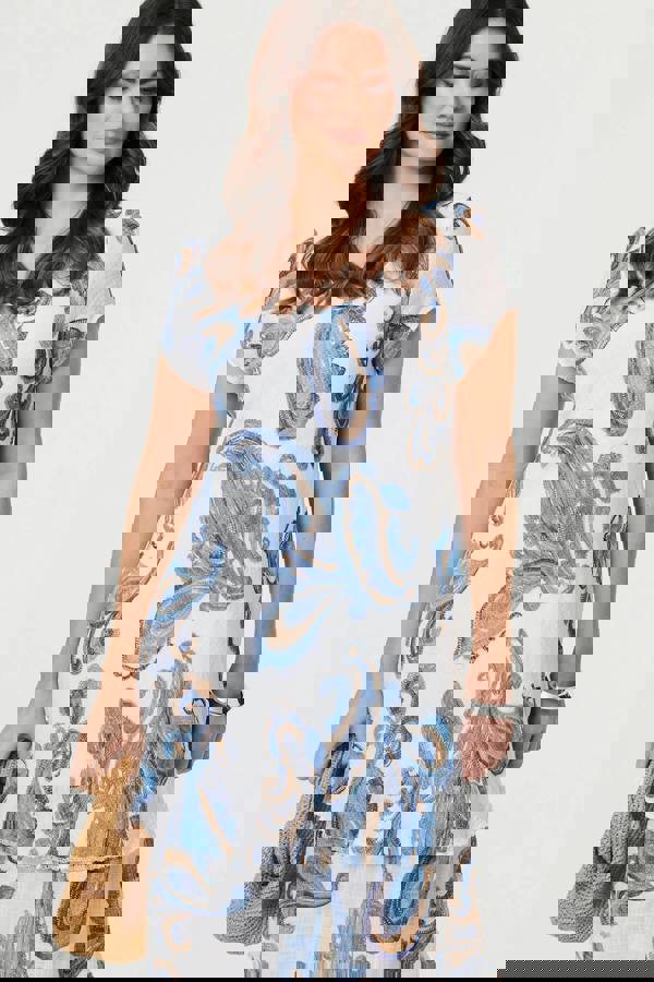 White | Floral Print Layered Knee Length Dress