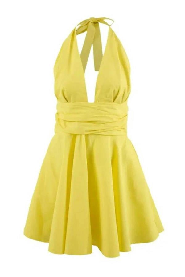 WOVCOR Woven V-Neck Super Mini Gathered Detail 100% Cotton Beach Dress