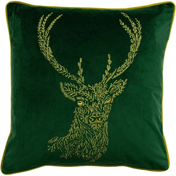 Furn Forest Stag Cushion Cover - Emerald Green/Gold