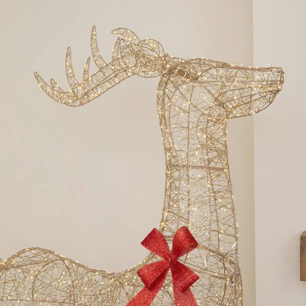 Samuel Alexander 2m Light up Gold Twist Standing Christmas Stag 1000 Warm White LEDs