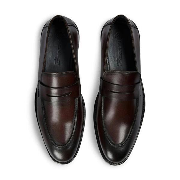 Paul Andrew Ted - Men's Brown Classic Moc Toe Leather Penny Loafers