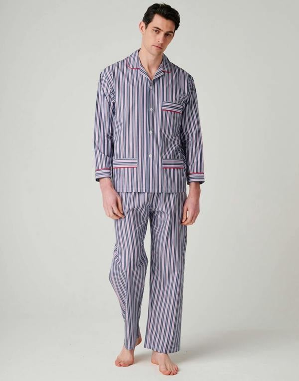 British Boxers Men's Crisp Cotton Pyjama Set – Red Pop Stripe