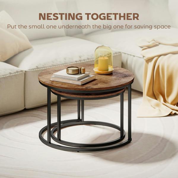 Wyld Haus Pasu Set Of 2 Round Nesting Coffee Tables Metal And Wood Rustic Brown