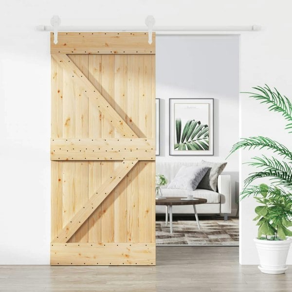 Berkfield Sliding Door with Hardware Set 95x210 cm Solid Wood Pine