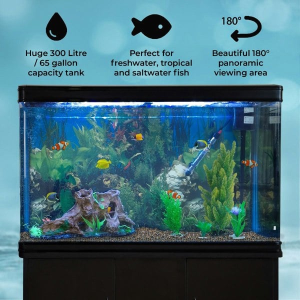 Monstershop Aquarium Fish Tank & Cabinet with Complete Starter Kit - Black Tank & Natural Gravel