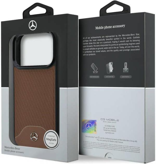 Mercedes Benz Wood Effect and Curve Leather Case with MagSafe for iPhone 17 Pro 6.3" Brown - MEHMP17L25PCBPWA