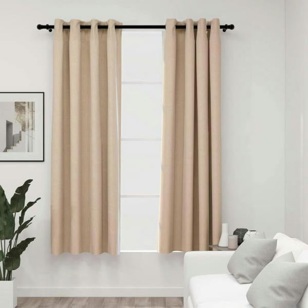 Berkfield Home Berkfield Linen-Look Blackout Curtains with Grommets 2pcs Beige 140x175cm