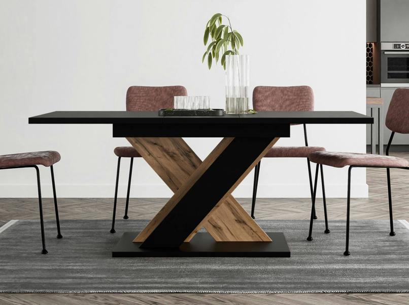 PHD Furniture TOXX Extendable Dining Table 120–160cm – Black & Wotan Oak Effect