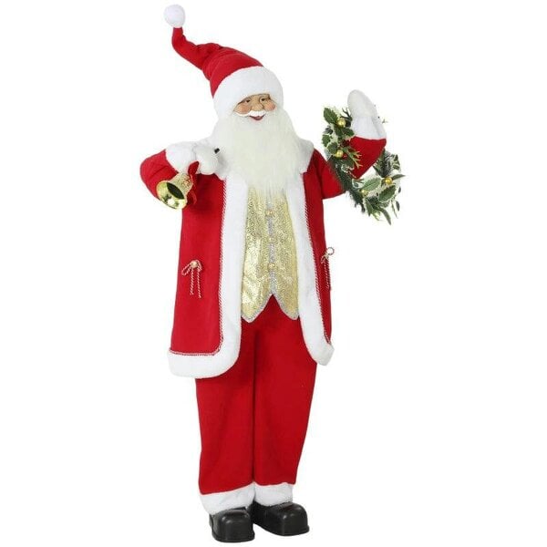 Bobobiy 5ft Life Size Singing Santa Claus, Standing Christmas Animated Santa Figure with Bell and Wreath, Sound/Touch Activated