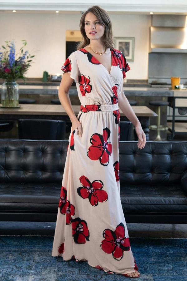 HotSquash Mock Wrap Chiffon Maxi Dress