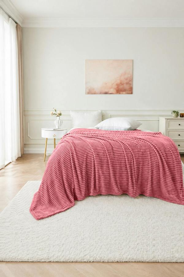 Dyzi Large Supersoft Ribbed Jacquard Fleece Throw Blanket 200 x 240cm
