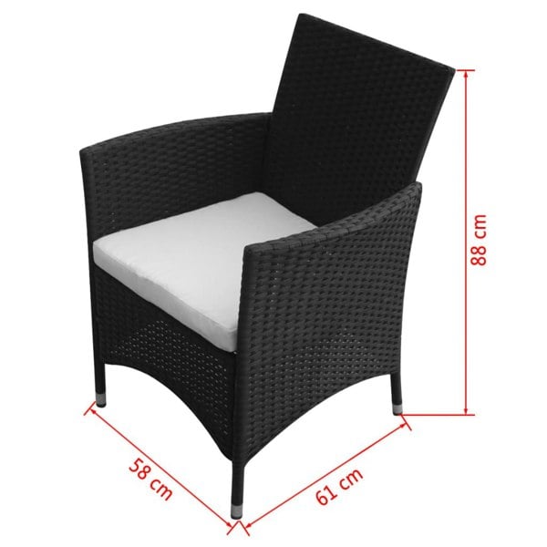 Berkfield 9 Piece Outdoor Dining Set with Cushions Poly Rattan Black